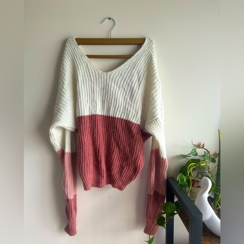 tricolor twist back sweater